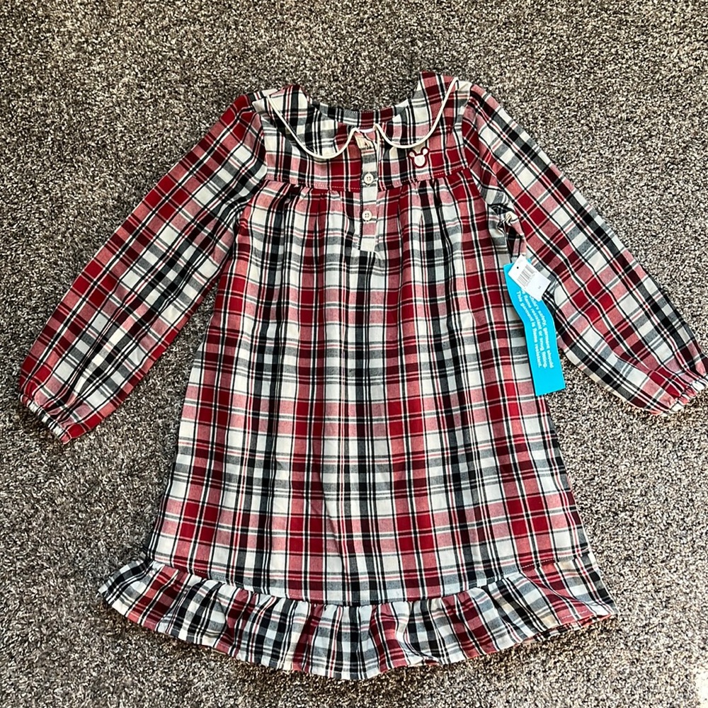 NWT Disney plaid Mickey girls nightgown dress size 5 6 Christmas holiday festive